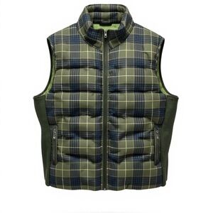 Womens Sleeveless Vest Studio Works Small Green Blue Plaid Sz Large